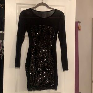 Black see-through mesh minidress with sequence